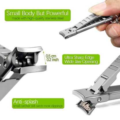 Portable UItra Thin Nail Clippers for Natural Fingernail and Toenails, Stainless Steel Sharp Wide Jaw Folding Travel Finger Nail Cutters with Keychain, Nail File and Earpick Set for Men, Adults - color: Set B