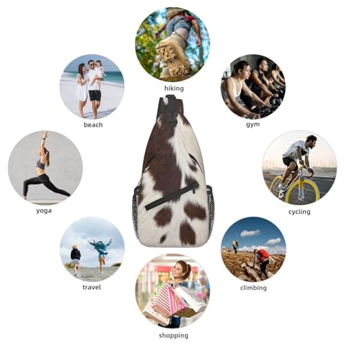 Cow Print Crossbody Sling Bags for Women Men Brown White Cow Fur Texture Animal Skin Print Travel Sling Backpack Casual Chest Shoulder Bag Cute Farmhouse Cowhide Pattern Hiking Daypack - color: White Brown