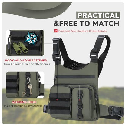 Criuage Outdoor Chest Bag for Men, Lightweight Adjustable Running Vest, Water Resistant EDC Chest Pack with Water Bottle Pocket, Breathable Back Pad for Hiking Cycling Fishing Travel (Olive) - color: Olive