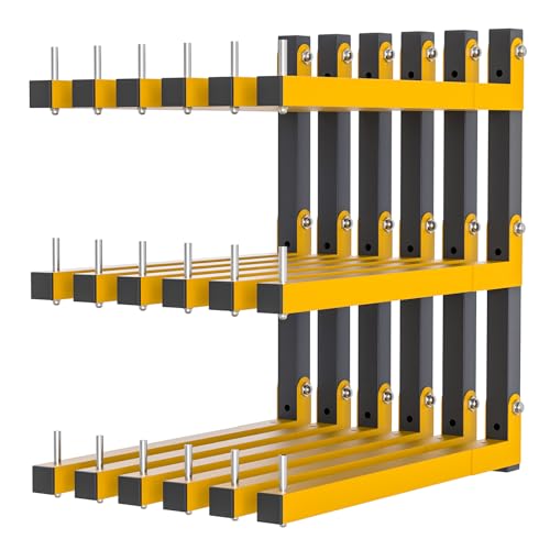 6 PACK Lumber Storage Rack Wall Mount Wood Organizer Storage Racks Heavy Duty Shelf Brackets with 9-Level System 1080 LB Sturdy Folding Garage Wall Shelving, Snowboard Rack for Indoor and Outdoor - style: B– 6 Pack, 9-Tier