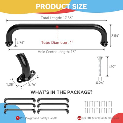 17.3 Inch Playground Handles Metal Monkey Bars | Indoor Outdoor Metal Grab Handle Hand Grips for Treehouse (Black, 6 Pack) - color: Black