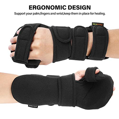 Stroke Resting Hand Splint Right&Left Resting Hand Splint with Finger Separator Functional Night Immobilizer Wrist Finger Brace for Carpel Tunnel Pain,Sprain Fracture,Tendonitis (Right,Black) - color: Right,Black