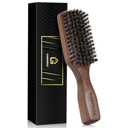 GAINWELL Wild Boar Bristle Hair Brush for Men, Slick Back Hair Brush with Stiff Boar Bristles for Thick Hair, Natural Black Walnut Wooden Handle Hairbrush, Beard Mustache Brush - Large - size: Large