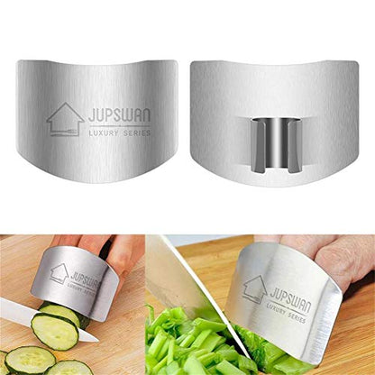 Jupswan Finger Guards for Cutting Kitchen Tool Stainless Steel Finger Guard Finger Protector Avoid Hurting When Slicing and Dicing 2 Pack - color: Silver