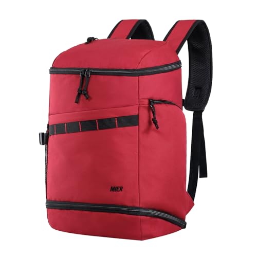 MIER Men's Gym Backpack Lightweight Sports Bag with Shoe Compartment | 35L Capacity Back Pack, Multi-Pockets, Separate Compartment, Wet Pocket, Water Resistant, For Training, Workout & Travel - color: Red