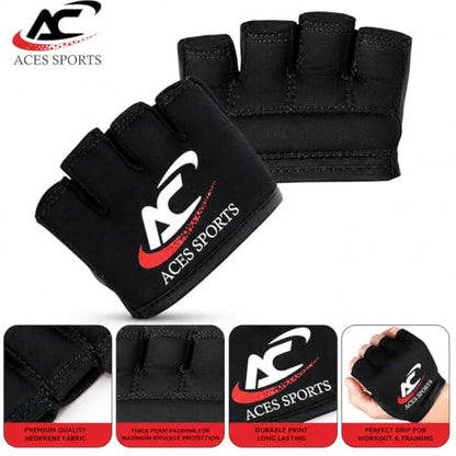 Gel Knuckle Protector, Black MMA Gel Hand Guard, Fingerless Design - size: Small-Medium