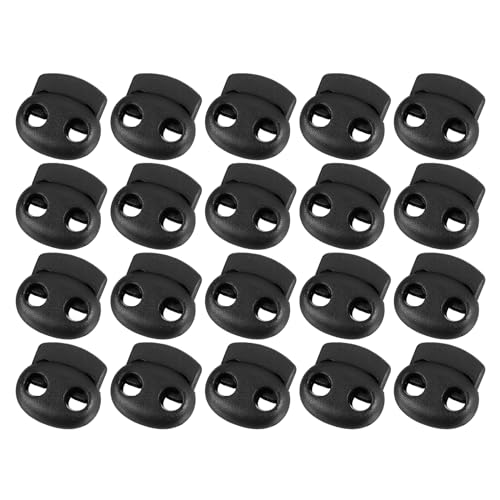 uxcell Plastic Spring Cord Locks, 20Pcs Shoe Lace Tie Lock, Double-Hole Slider Toggles Clip End Stopper Fastener for Drawstrings Paracord (Black) - color: Black
