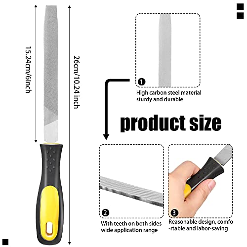 Zhehao 2 Pieces 6 Inch Flat File Metal Axe Sharpener File Steel Handle Rectangular Mill Hand Single Cut Hardened with Handle for Metal Axe Sharpening Extended Use