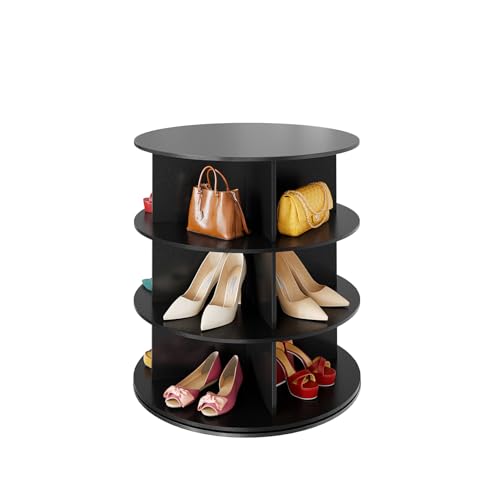 SpaceAid 3 Tier Rotating Shoe Rack Tower, Spinning Shoe Display Lazy Susan, Revolving 360 Shoe Rack Storage Round Carousel, Vertical Handbag Rotate Shoes Closet Organization (3-Tier Black) - color: Black, size: 3 Tier (23.2"W x 27.6"H)