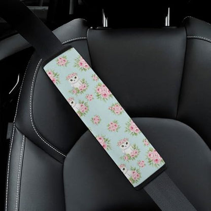 2 Pack Crown Pink Roses Light Blue Owl Floral Seat Belt Cover Universal Fit Seat Belt Cushion for Kids, Stroller Pushchair High Chair, Neck and Shoulder Support - color: Pattern 422