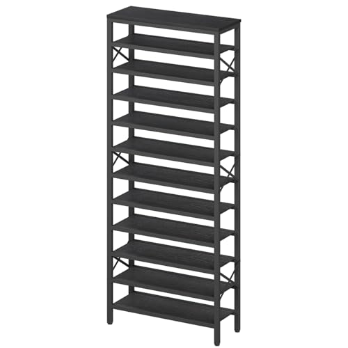 YATINEY 12-Tier Tall Shoe Rack Organizer, Wooden Shoe Storage for Closet Holds 48 Pairs, Sturdy Shoe Shelf with X-Shaped Metal Support, for Entryway, Bedroom, Black SS212BB - color: Black, size: 27.8" x 11" x 81.3"