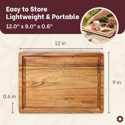 WONAMU Small Acacia Cutting Board Non Toxic – Lightweight, Durable, Perfect for Charcuterie, Serving Snacks & Everyday Kitchen Use, Eco-Friendly Kitchen Essential, Versatile Wooden Tray (Acacia) - color: Acacia