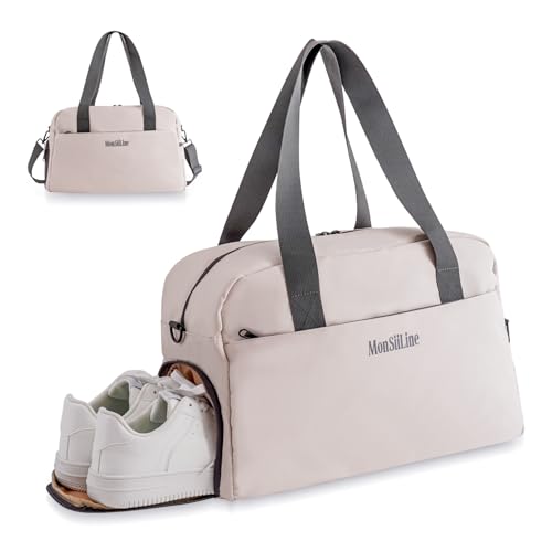 Gym Bag for Women Men with Shoe Compartment, Waterproof Small Duffle Bag for Travel, Sports, Weekend Lightweight Carry On Tote Bag (White) - color: White