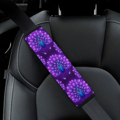 2PCS Universal Fit Car Seat Belt Pad for Kids, Most Cars, Glowing Peacock Sparkle Feathers Purple Seat Belt Cushion, Shock Absorption - color: Pattern 148