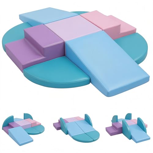 TODIBY 9-Piece Climbing Toys for Toddlers: Soft PU Leather Foam Blocks - Baby Climb and Crawl Activity Blocks - Kids Play Gym Equipment Indoor for Development(Macaroon) - style: Macaroon
