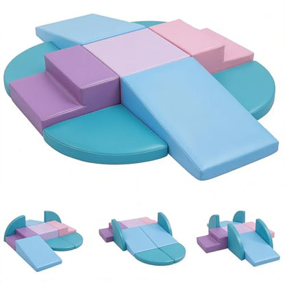 TODIBY 9-Piece Climbing Toys for Toddlers: Soft PU Leather Foam Blocks - Baby Climb and Crawl Activity Blocks - Kids Play Gym Equipment Indoor for Development(Macaroon) - style: Macaroon