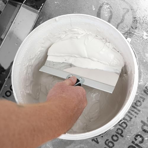 ROLLINGDOG 8 Inch Drywall Bucket Scoop Stainless Steel | Scraper Mud Scoop for Plaster, Morter, Putty, Curved scoop, Rubber grip handle, Angled handle - color: 8 Inch