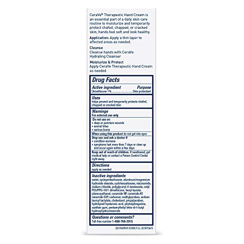 CeraVe Therapeutic Hand Cream for Dry Cracked Hands With Hyaluronic Acid and Niacinamide, Fragrance Free 3 Ounce - size: 3 Ounce (Pack of 1)