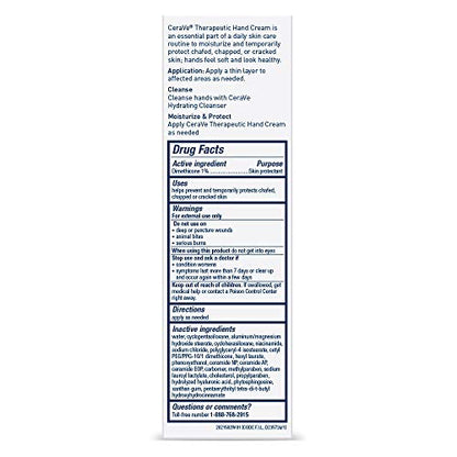 CeraVe Therapeutic Hand Cream for Dry Cracked Hands With Hyaluronic Acid and Niacinamide, Fragrance Free 3 Ounce - size: 3 Ounce (Pack of 1)