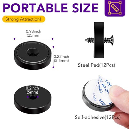 Strong Rare Earth Neodymium Magnets with Screws, 80Lbs, 12 Pack | Heavy Duty Disc Cup Magnets with Countersunk Hole and Adhesive Backing for Kitchen, Tool Room, and Wall Hanging - size: 0.98 inch