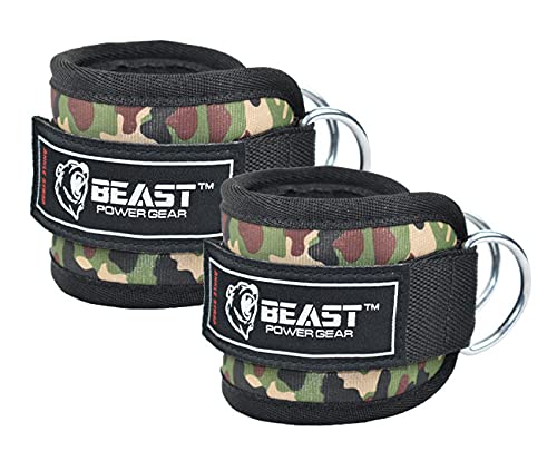Beastpowergear Padded Ankle Strap Single & Pair for Cable Machine, Kickbacks, Glutes, Abs and Hip Workouts, Leg Extensions Adjustable strap for Men Women - color: Camo, size: Pair