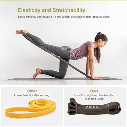 VEICK Pull Up Assist Resistance Bands for Home Gym | 100% Natural Latex, Non Slip Leather Texture, Space Saving, Versatile for Full Body Training, Home Gym - color: Gray Set of 5 + Hand Grip Pads