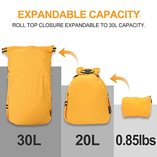 Water-Resistant Drawstring Bag - Expandable 30L with Anti-Theft Zipper Pockets - Ideal Small Cinch Backpack for Men, Women, and Kids - Perfect Gym, Beach, School, and Travel Bag (Orange)