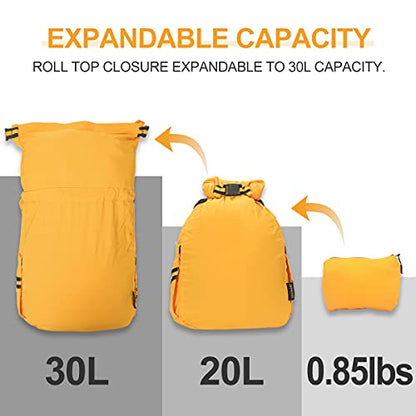 Water-Resistant Drawstring Bag - Expandable 30L with Anti-Theft Zipper Pockets - Ideal Small Cinch Backpack for Men, Women, and Kids - Perfect Gym, Beach, School, and Travel Bag (Orange)