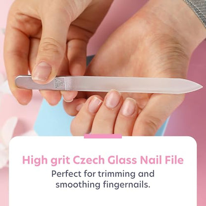Bona Fide Beauty Czech Glass Gift Set: Foot File, Nail File, Cuticle Pusher | Rose color set: genuine Bohemian crystal glass set includes protective cases and sleeves. Reusable and easy to clean. - color: Rose Gold