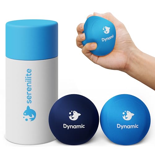 Serenilite Hand Therapy Exercise Stress Ball Bundle - Stress Ball 2.0 with Dynamic Resistance & Grip Strengthening - Therapeutic Hand Restoration - color: Blue, Dark Blue