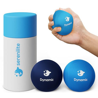 Serenilite Hand Therapy Exercise Stress Ball Bundle - Stress Ball 2.0 with Dynamic Resistance & Grip Strengthening - Therapeutic Hand Restoration - color: Blue, Dark Blue