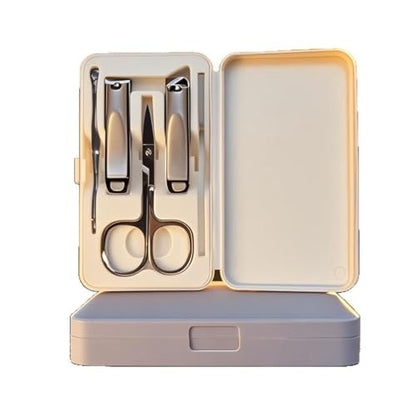 [5 Pack] Mini Suitcase Manicure Set, Stainless Steel Nail Clipper Kit with Cute Travel Case, Portable Grooming Set for Fingernails & Toenails, Professional Pedicure Tools (White)