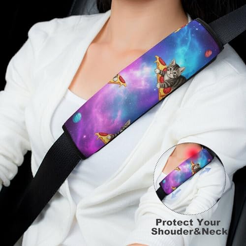 2 Piece Universal Soft and Comfortable Seat Belt Shoulder Pad for Kids, Most Cars, Purple Galaxy Space Pizza Cat Seat Belt Covers Cushion, Neck and Shoulder Support - color: Pattern 960