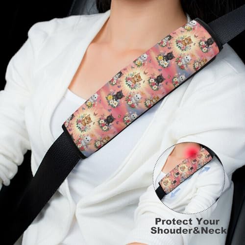 2 Pack Pink Cat Funny Cats Pet Butterfly Flower Seat Belt Cover Universal Fit Shoulder Harness Cover for Girls and Boys, Car Seats Pushchair Strollers High Chair Pushchair - color: Pattern 1235