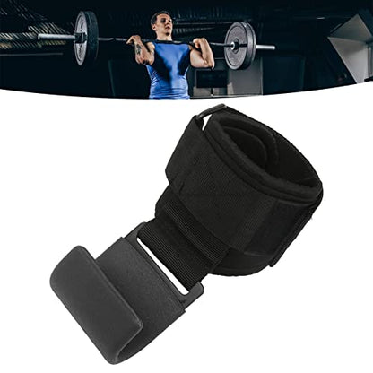 Weight Lifting Hand Grip, Adjustable Fastener Palms Protection Steel Hook Heavy Duty Lifting Grip Anti Slip Versatile Thick Webbing for Workout (Black)