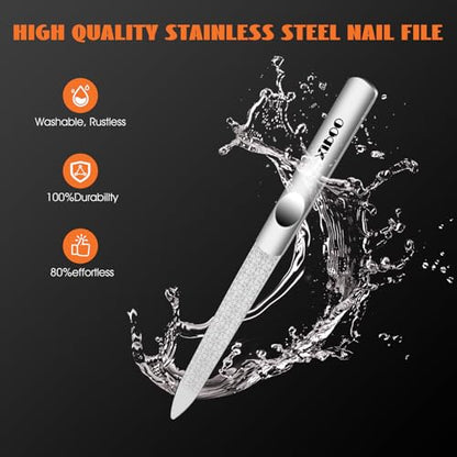 Metal Nail File 2 Pcs, Nail Files for Natural Nails, Fingernail Files with Sharp Pointed Tip Anti-Slip Handle, Nail Filer Made of Stainless Steel, Finger Nail Files for Women and Men