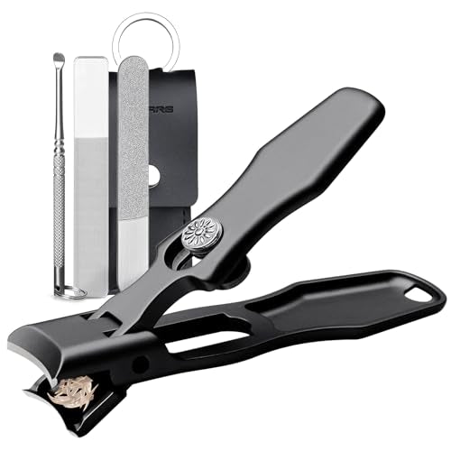 Nail Clippers for Men Thick Toenails and Fingernail,Wide Jaw Opening Anti-Splash Safety Lock Finger Nail Cutter with Metal File,Ear Pick,Glass File and Storage Case,for Adult Seniors,Black Set - color: Black Set