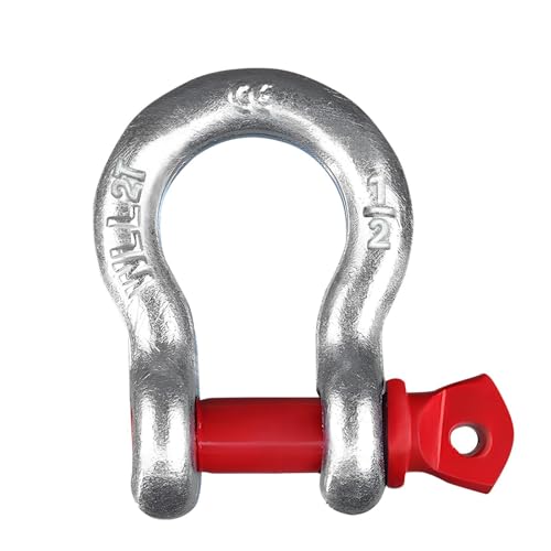 Mode 1/2 Inch CE Certified Galvanized Bow Shackle (1 Pack), Heavy Duty D Ring Anchor Shackle, Forged Carbon Steel Red Screw Pin, 4409 LBS WLL for Crane Lifting Towing & Rigging - color: Red, size: 1/2