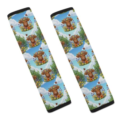 Soft Padded Car Seat Belt Pad for Elderly Support, Stroller Pushchair High Chair, 2 Pack Highland Cow Colorful Floral Shoulder Harness Cover Anti-Slip Pad - color: Pattern 770