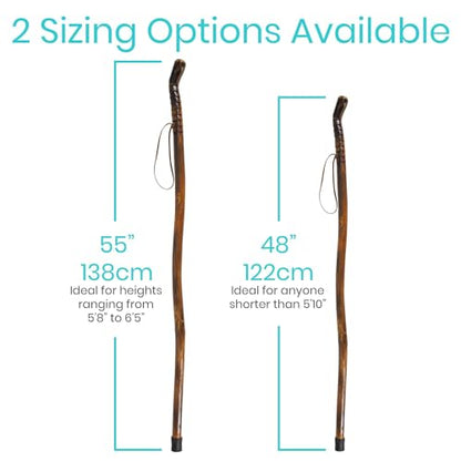 Vive Wooden Walking Stick for Hiking - Balance & Hiking Staff - Wood Walking Stick for Men, Women, Seniors - Strong, Non-Slip Wood Cane for Stability - Handcrafted, Waterproof, Leather Wrist Strap - style: 48 Inches