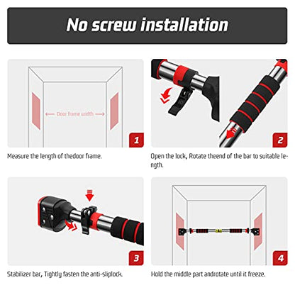 Pull Up Bar for Doorway - Chin Up Bar No Screw Installation Strength Training Door Frame Pull-up Bar with Locking Mechanism, Adjustable Width Workout Bars for Home Gym Exercise Fitness 480LBS