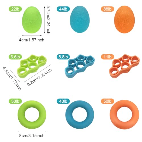 9Pcs Finger Trainer Set, 3pcs 5-finger Stretcher Exerciser/3pcs Hand Exercise Ball /3pcs Hand Grip Strengthener Ring for Grip Strength, Muscle Training, Sports, Rock Climbing