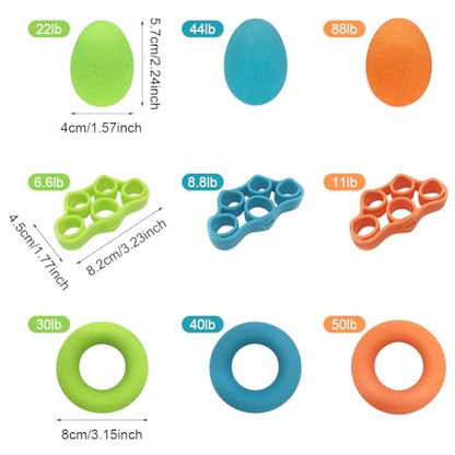 9Pcs Finger Trainer Set, 3pcs 5-finger Stretcher Exerciser/3pcs Hand Exercise Ball /3pcs Hand Grip Strengthener Ring for Grip Strength, Muscle Training, Sports, Rock Climbing