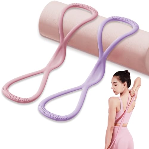 Figure 8 Resistance Bands for Women,Exercise Bands with Non-Slip Handles for Shoulder,Back & Arm Workout - Home Gym,Yoga & Physical Therapy - Toning,Posture Correction (15lbs/25lbs/35lbs) - color: Pink/15LB+Purple/25LB