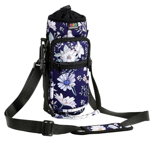 Nuovoware Water Bottle Carrier Bag, 25oz/32oz Bottle Pouch Holder, Adjustable Shoulder Hand Strap 2 Pocket Sling Neoprene Sleeve Sports Water Bottle Accessories for Gym Hiking Travelling, Blue Cosmos - color: Blue Cosmos, size: 25-32 Ounces - Standard
