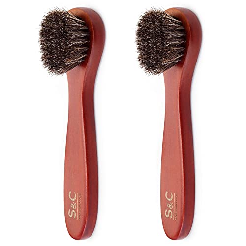 Premium Shoe Polish Brush Set - Horse Hair Brushes, Shoe Polish Applicator for Leather Footwear - Shoe Brushes for Cream & Polish - Made of White Horse Hair & Lotus Wood Handle - color: Red