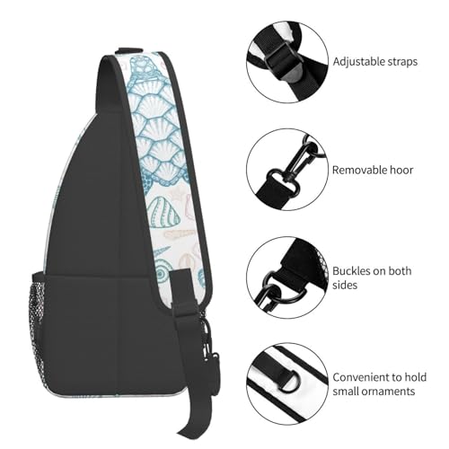 Sea Turtle Crossbody Sling Bag for Women Men Coastal Sea Animal Turtle and Shells in Line Art Style Travel Sling Backpack Casual Shoulder Bag Underwater World Print Sports Hiking Daypack - color: Blue Pink