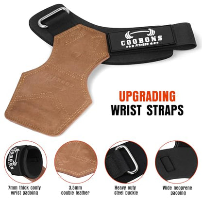 Weight Lifting Wrist Straps, Gym Straps Weight Lifting for Deadlift and Powerlifting, Double Layer Leather Wrist Wraps with Padded Cushion Wrist Loop, Weightlifting Grips for Men and Women - color: Brown