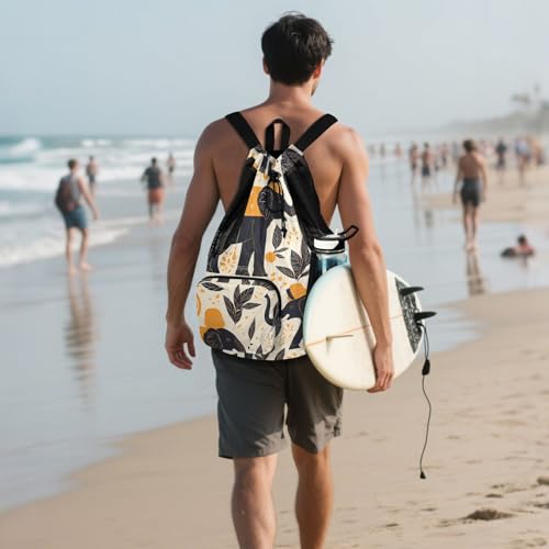 GuoChe Drawstring Backpacks Gym Swim Bag With Inside Pockets Pull String Bag Waterproof Black Elephants - color: Black Elephants