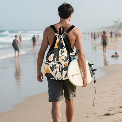 GuoChe Drawstring Backpacks Gym Swim Bag With Inside Pockets Pull String Bag Waterproof Black Elephants - color: Black Elephants
